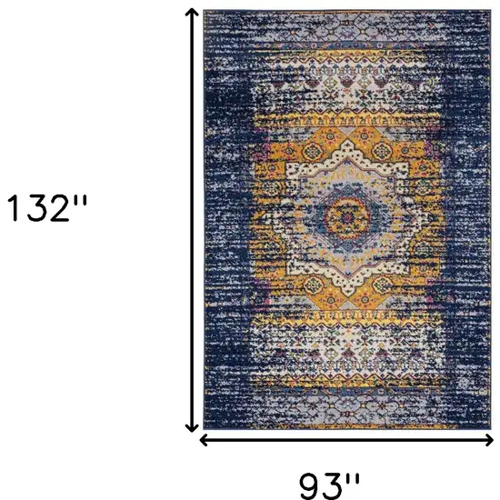 Blue and Orange Medallion Power Loom Area Rug Photo 6