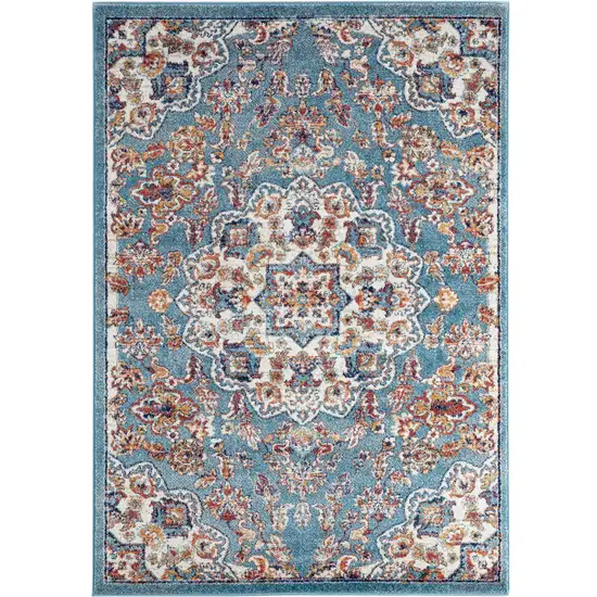 Blue and Orange Medallion Power Loom Area Rug Photo 7