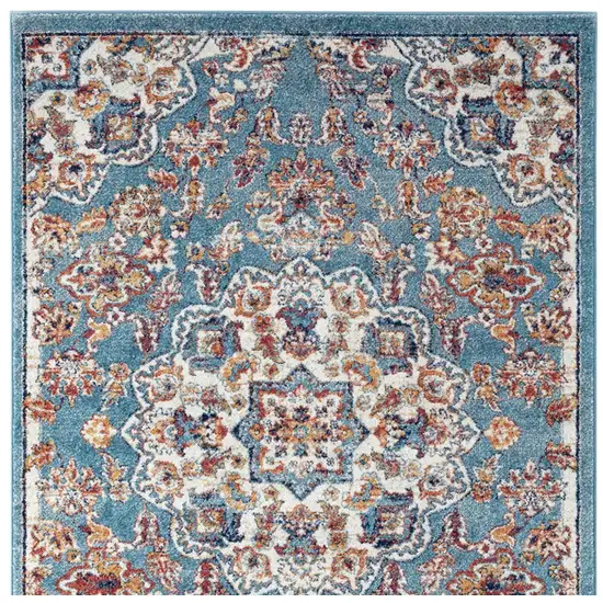 Blue and Orange Medallion Power Loom Area Rug Photo 6