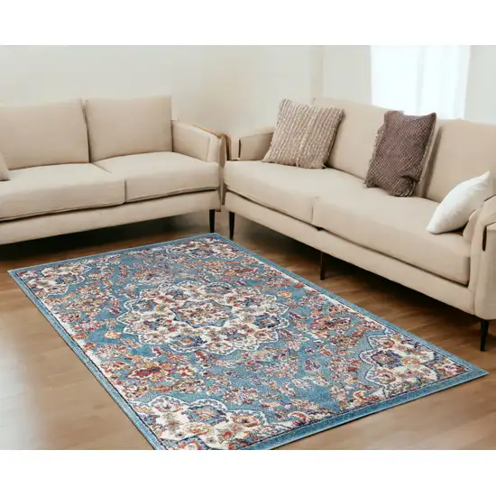 Blue and Orange Medallion Power Loom Area Rug Photo 1