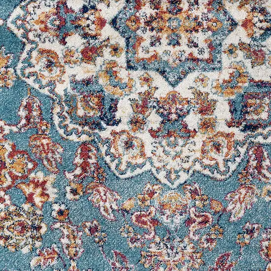 Blue and Orange Medallion Power Loom Area Rug Photo 4