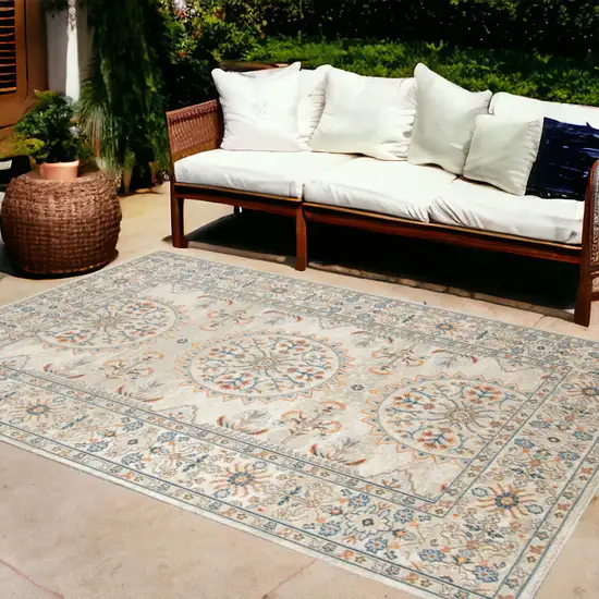 Blue and Orange Medallion Stain Resistant Indoor Outdoor Area Rug Photo 1