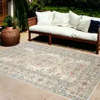 Photo of Blue and Orange Medallion Stain Resistant Indoor Outdoor Area Rug