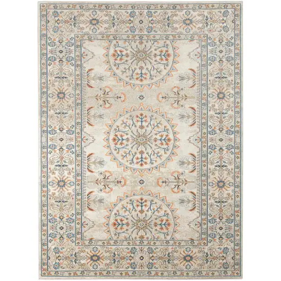 Blue and Orange Medallion Stain Resistant Indoor Outdoor Area Rug Photo 2