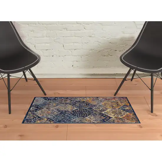 Blue and Orange Moroccan Power Loom Area Rug Photo 3