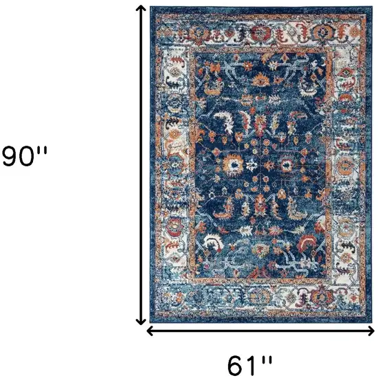 Blue and Orange Oriental Power Loom Area Rug Photo 6