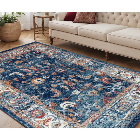 Blue Rust and Orange Oriental Power Loom Area Rug Photo 1