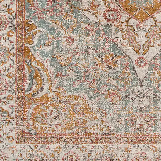 Blue and Orange Oriental Power Loom Distressed Area Rug Photo 5