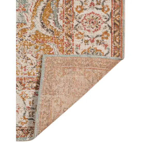 Blue and Orange Oriental Power Loom Distressed Area Rug Photo 4