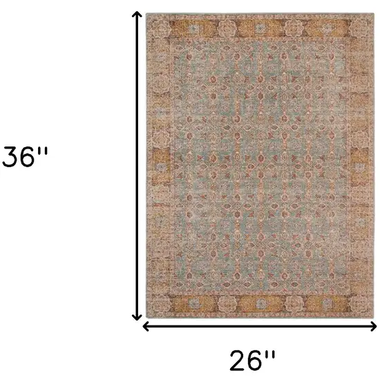 Blue and Orange Oriental Power Loom Distressed Area Rug Photo 6