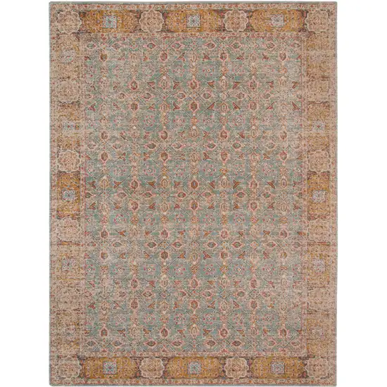 Blue and Orange Oriental Power Loom Distressed Area Rug Photo 1