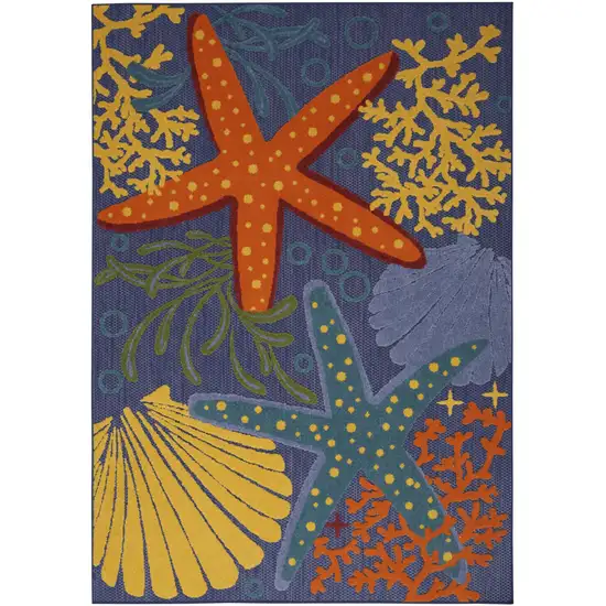 Blue and Orange Starfish Power Loom Area Rug Photo 1