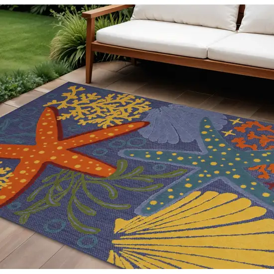 Blue and Orange Starfish Power Loom Area Rug Photo 1