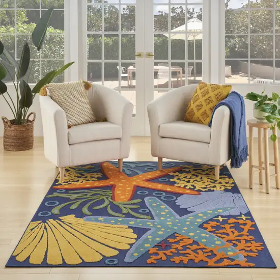 Blue and Orange Starfish Power Loom Area Rug Photo 5