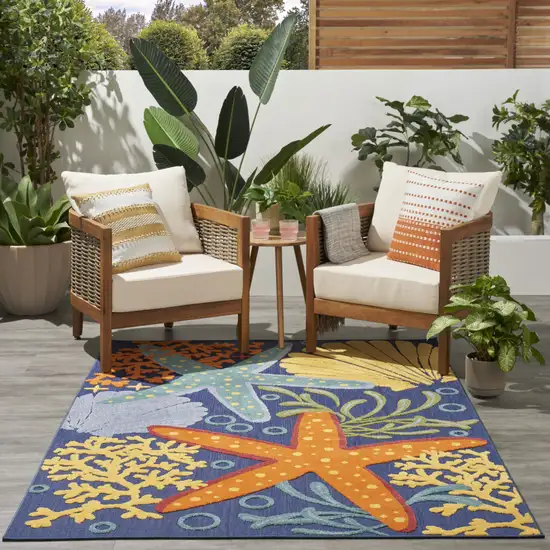 Blue and Orange Starfish Power Loom Area Rug Photo 6