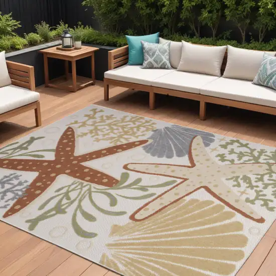 Ivory Orange and Blue Indoor Outdoor Area Rug Photo 1