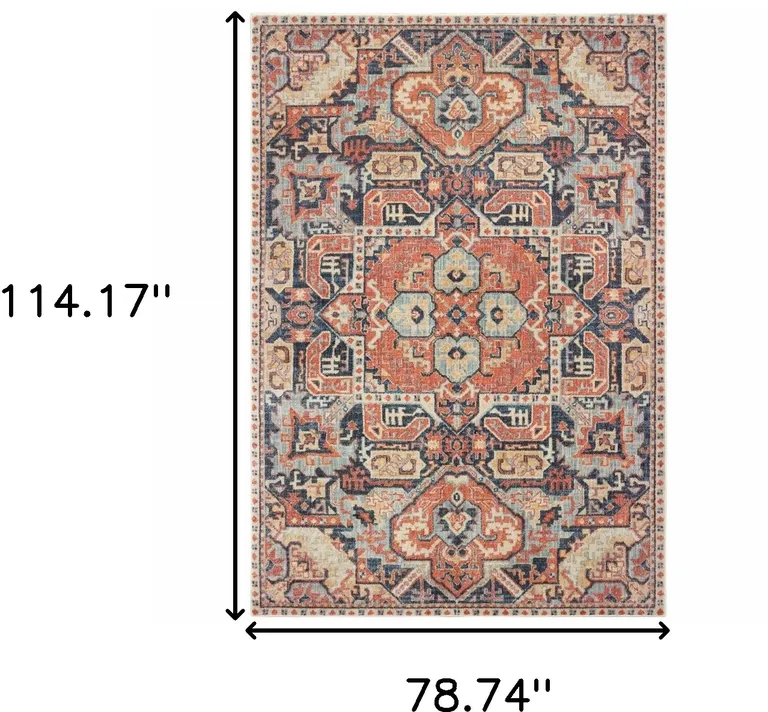 Blue and Orange Tribal Area Rug Photo 4