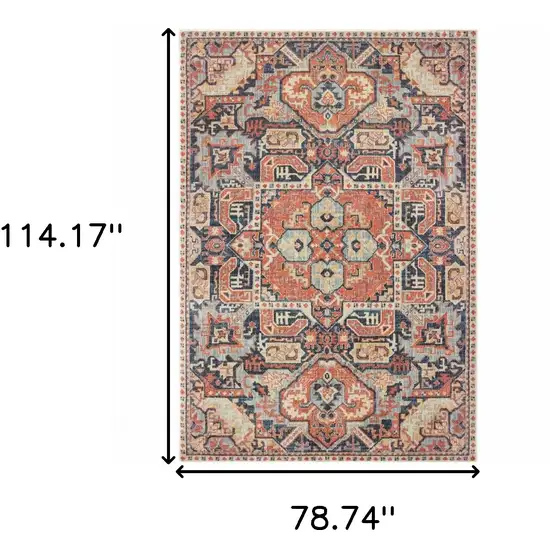 Blue and Orange Tribal Area Rug Photo 4