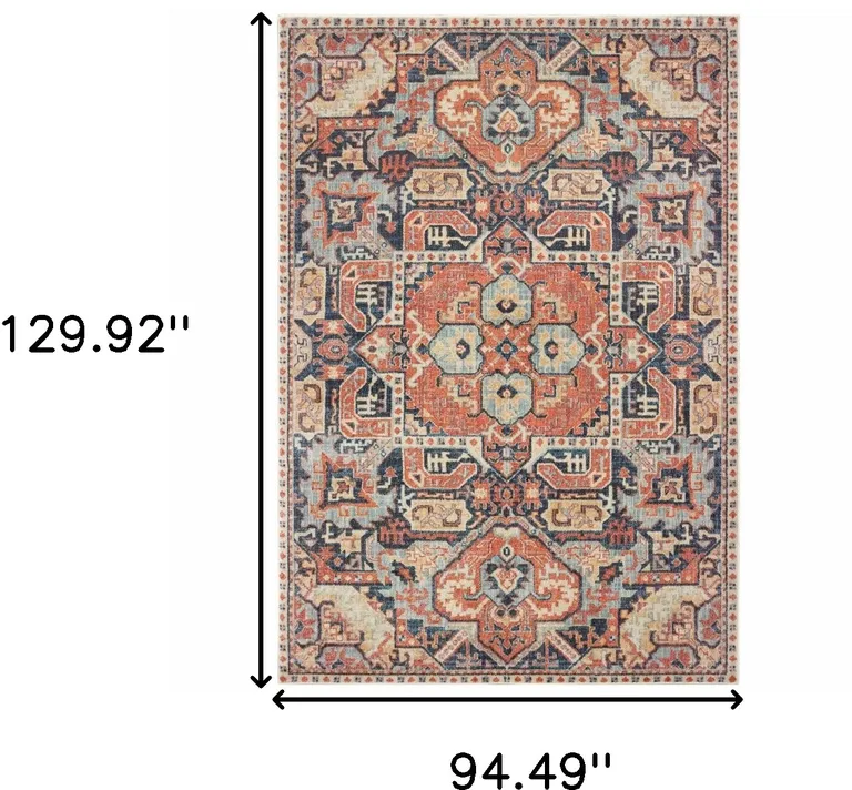 Blue and Orange Tribal Area Rug Photo 4