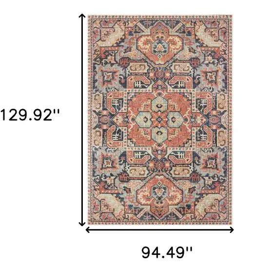 Blue and Orange Tribal Area Rug Photo 4