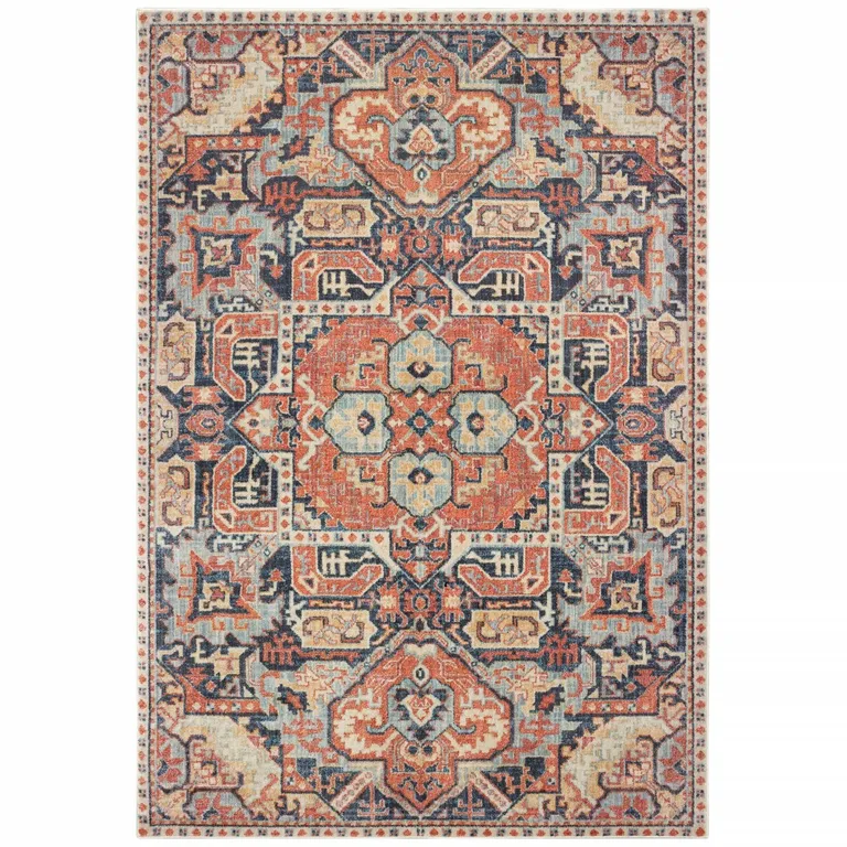 Blue and Orange Tribal Area Rug Photo 1