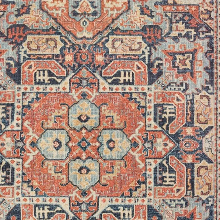 Blue and Orange Tribal Area Rug Photo 3