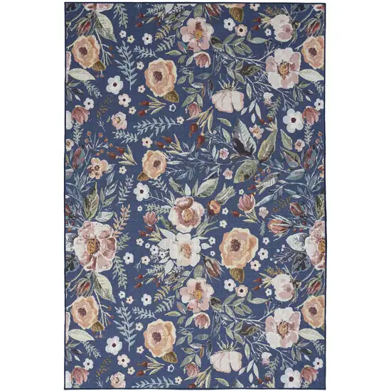 Blue and Pink Floral Power Loom Non Skid Area Rug Photo 2