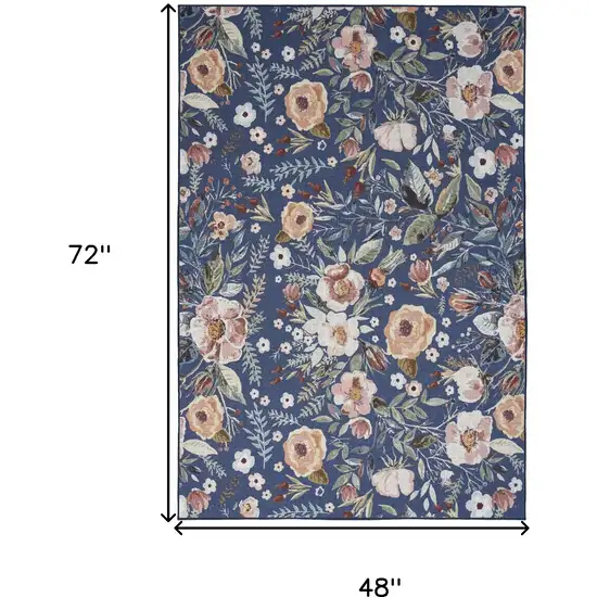 Blue and Pink Floral Power Loom Non Skid Area Rug Photo 3