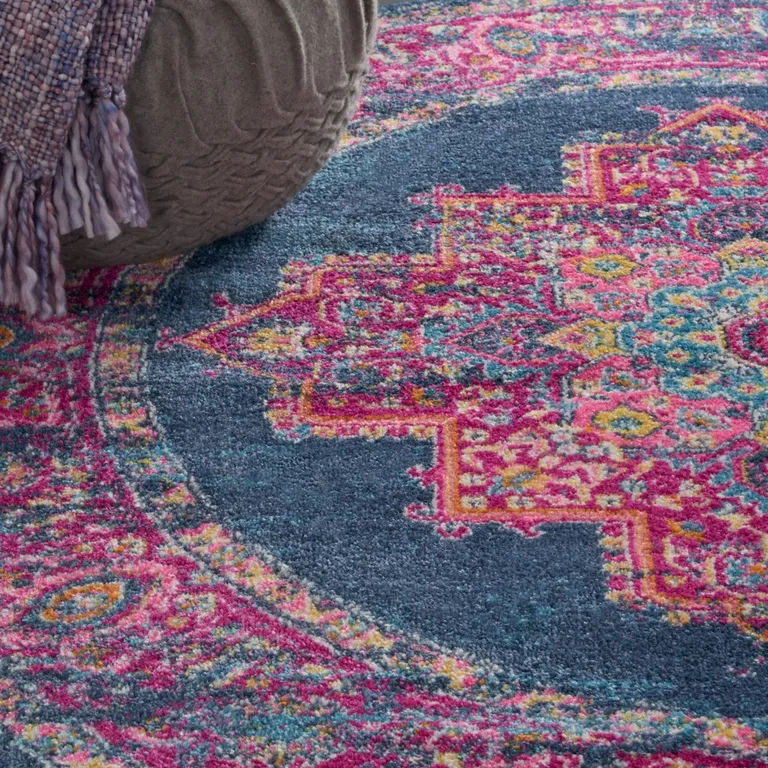 Blue and Pink Medallion Area Rug Photo 5