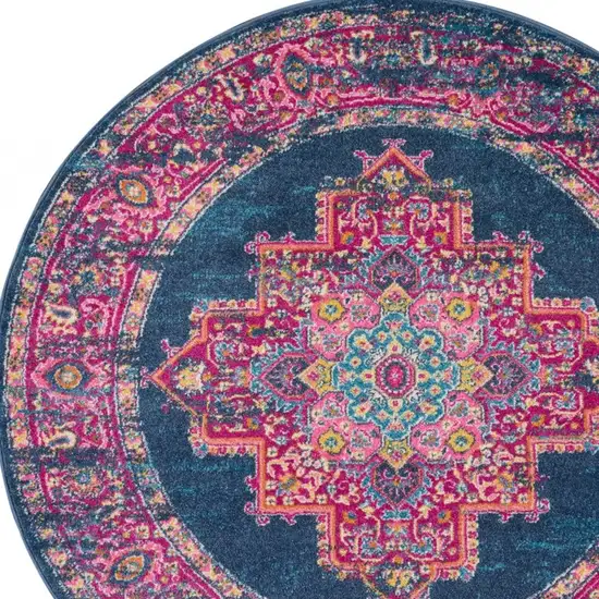 Blue and Pink Medallion Area Rug Photo 7