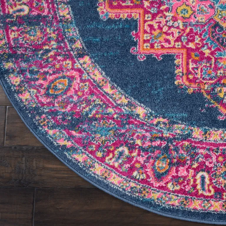 Blue and Pink Medallion Area Rug Photo 3