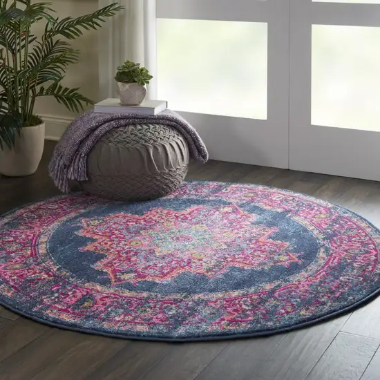 Blue and Pink Medallion Area Rug Photo 6