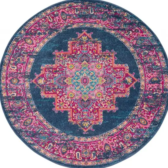 Blue and Pink Medallion Area Rug Photo 8