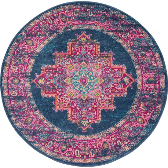 Blue and Pink Medallion Area Rug Photo 1