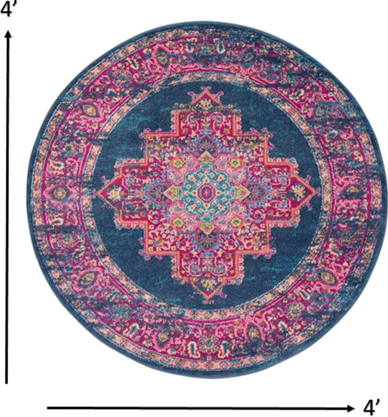 Blue and Pink Medallion Area Rug Photo 2