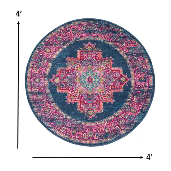 Blue and Pink Medallion Area Rug Photo 2