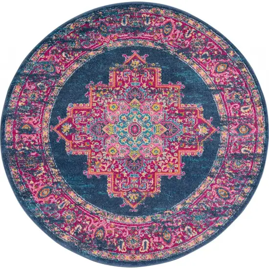 Blue and Pink Medallion Area Rug Photo 7