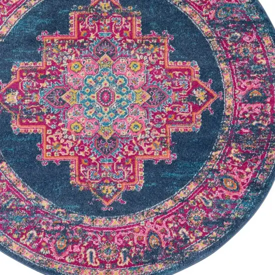 Blue and Pink Medallion Area Rug Photo 6