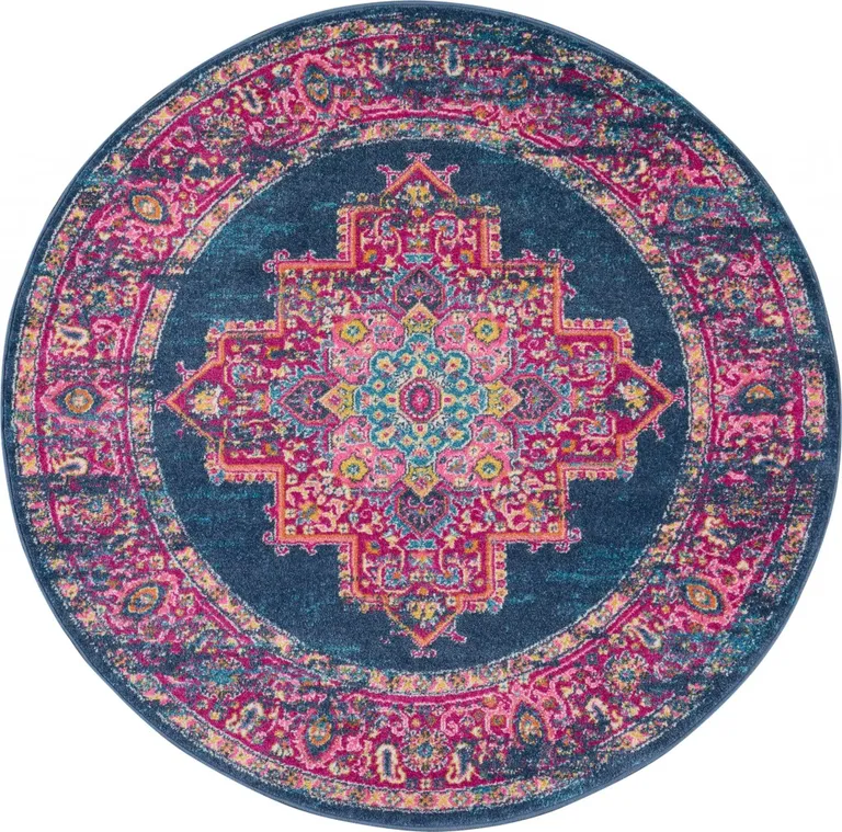 Blue and Pink Medallion Area Rug Photo 1