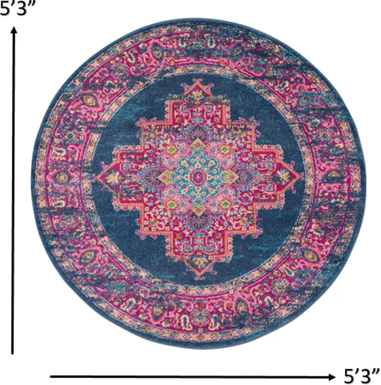 Blue and Pink Medallion Area Rug Photo 2