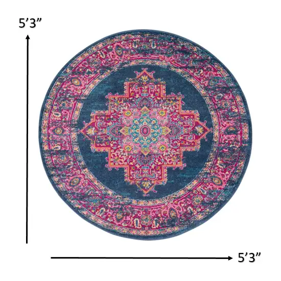 Blue and Pink Medallion Area Rug Photo 2