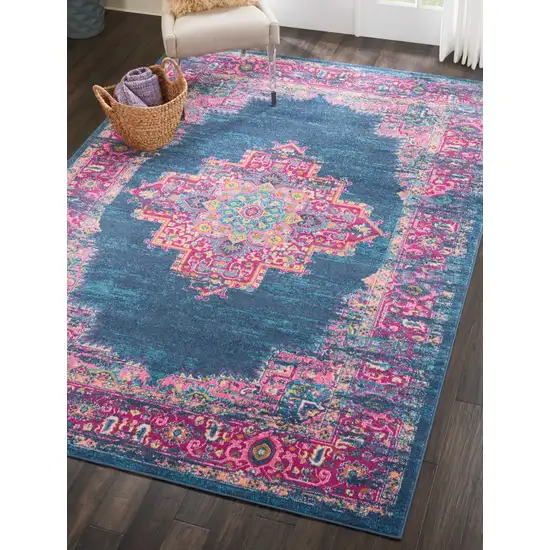 Blue and Pink Medallion Area Rug Photo 4