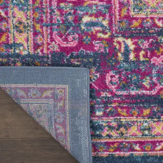 Blue And Pink Medallion Distressed Area Rug Photo 7