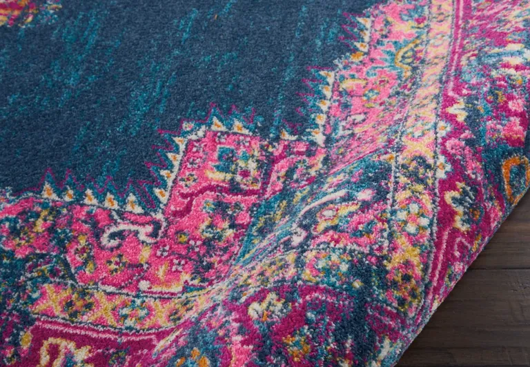 Blue and Pink Medallion Area Rug Photo 2