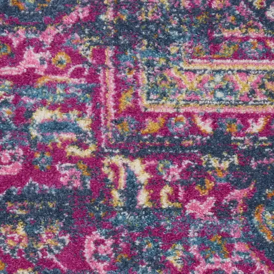 Blue And Pink Medallion Distressed Area Rug Photo 6