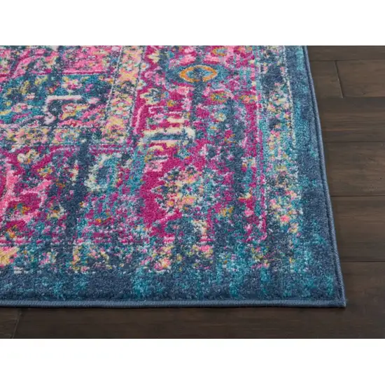 Blue and Pink Medallion Area Rug Photo 6