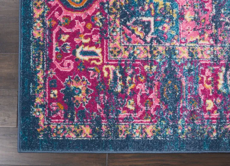 Blue and Pink Medallion Area Rug Photo 3