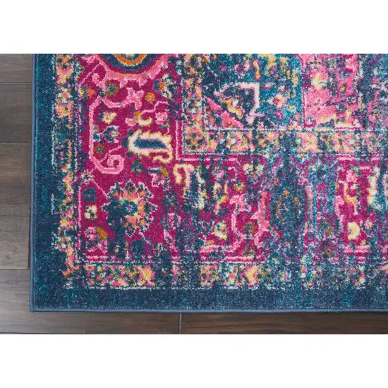 Blue and Pink Medallion Area Rug Photo 3