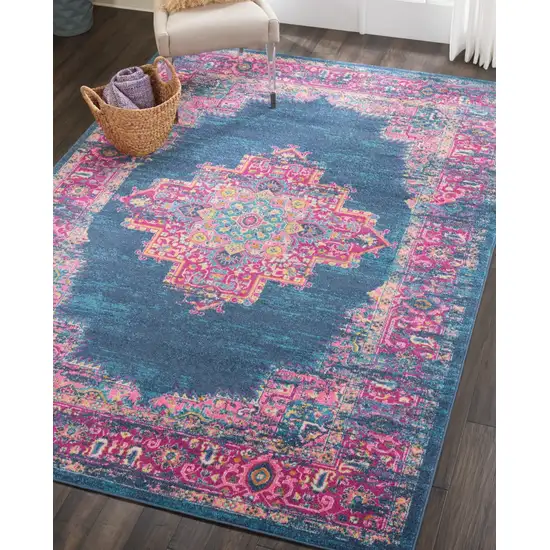 Blue and Pink Medallion Area Rug Photo 5