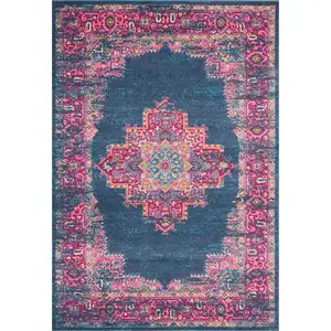 Photo of Blue and Pink Medallion Area Rug